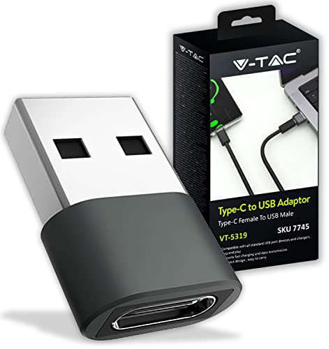 V-TAC USB Typ-C auf USB-A Adapter für Computer, Tablet, Smartphone - Universal Ultra Compact USB-C Buchse + USB-A Stecker Datenübertragungsadapter für MacBook Pro, iPad, Samsung von V-TAC