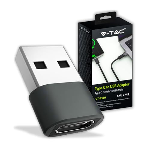 V-TAC USB Typ-C auf USB-A Adapter für Computer, Tablet, Smartphone - Universal Ultra Compact USB-C Buchse + USB-A Stecker Datenübertragungsadapter für MacBook Pro, iPad, Samsung von V-TAC