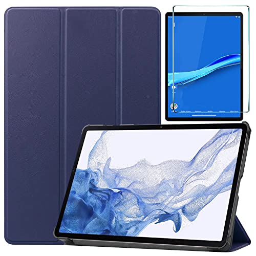 V-eight Schutzhülle kompatibel mit Samsung Galaxy Tab S8 11 Zoll 2022 (SM-X700/SM-X706) & Galaxy Tab S7 11 Zoll 2020 (SM-T870/T875), PU-Lederhülle, Blaue Hülle + 1 x Displayschutzfolie aus gehärtetem von V-eight