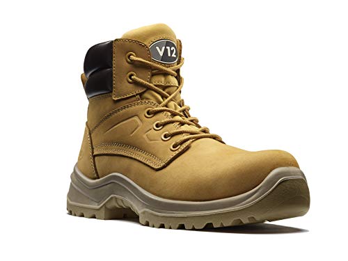 V12 Bobcat S1P Sicherheitsstiefel aus Nubuk, Größe 42, Honigfarben von V12