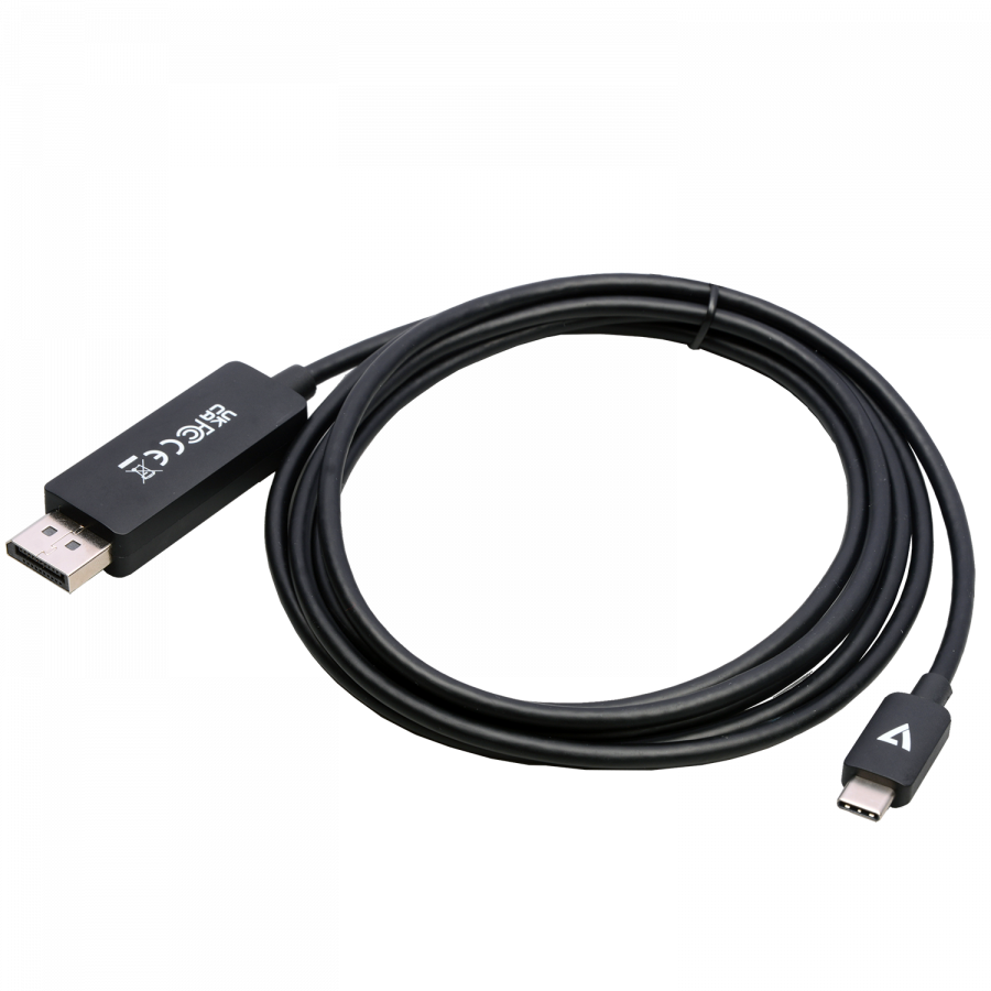 V7 - Adapterkabel - USB-C (M) zu DisplayPort (M) - Thunderbolt 3 / DisplayPort 1.4 - 2 m - Support von 8K 30 Hz - Schwarz von V7