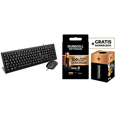 V7 CKU200IT Combo Tastatur und Maus + Duracell NEU Optimum AAA Micro Alkaline-Batterien von V7