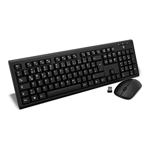 V7 CKW200DE Wireless Combo Tastatur Und Maus (Deutsch, DE, German, Media-Hot-Keys, USB Nano Receiver) Schwarz von V7