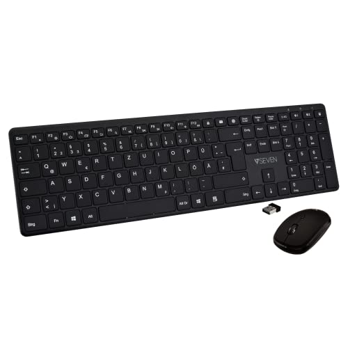V7 CKW550DEBT Bluetooth Slim Keyboard und Silent Mouse Combo, 2.4GHZ Dual Mode, Deutsch QWERTZ, 4-Tasten-Maus mit Einstellbarer DPI von V7