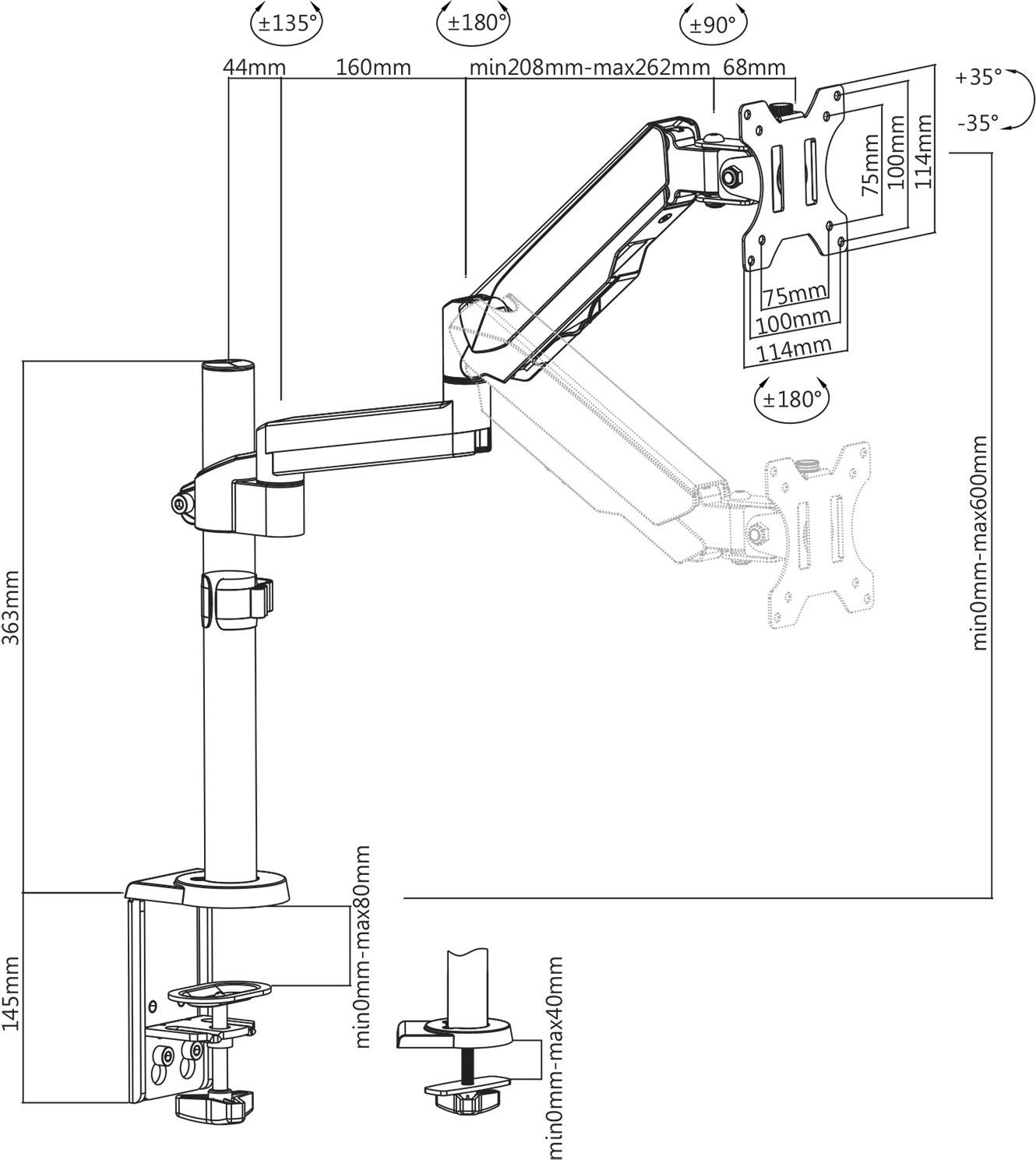 V7 DM1TA-1E Touch Adjust Monitor Mount - Verstellbarer Arm - für LCD-Display - Kunststoff, Aluminium, Stahl - Silber - Bildschirmgröße: 43.2-81.3 cm (17-32) von V7