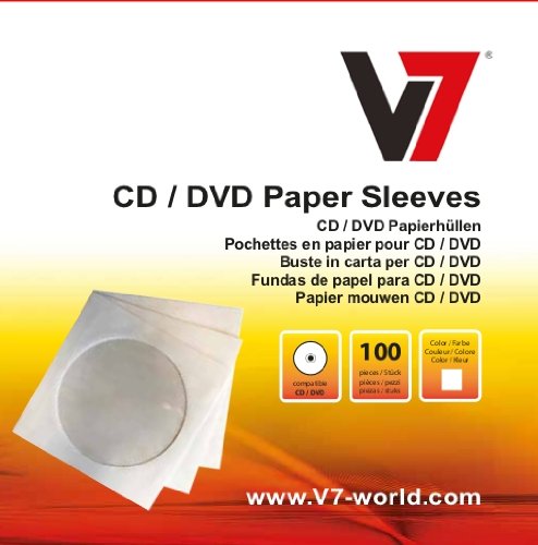 V7 DVD Leerhülle CD Leerhülle Papierhülle passend für CD DVD Blu-Ray (100-er Pack) weiß, mit Sichtfenster von V7