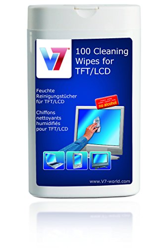 V7 Display Reinigungstücher in ovalem Spender (100 Stück) für Monitor, Notebook, Tablet PC, TV von V7