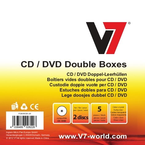 V7 Doppel CD Leerhülle Jewel Case Hülle für DVD und CD (5-er Pack) kristallklar, mit Einlegeblatt von V7