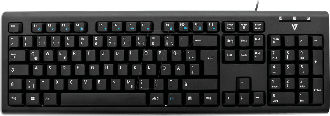 V7 KU200GS-DE - Tastatur, USB, schwarz, DE von V7