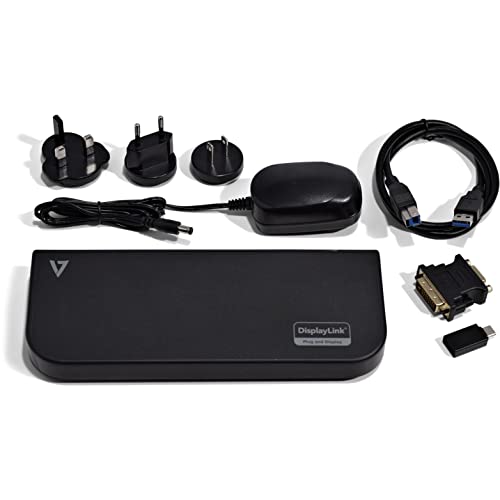 V7 USB Dual DisplayLink Docking Station, HDMI-DVI-Ausgang, 6 USB-Anschlüsse, inkl. Netzteil mit US/EU/UK-Steckern von V7