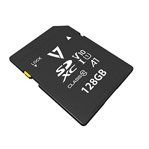 V7 VPSD128GV10U1 128 GB SDXC UHD Speicherkarte bis zu 90 MB/s. Klasse 10, UHS-1 (U1) A1, für DSLR-Kameras und HD-Camcorder von V7