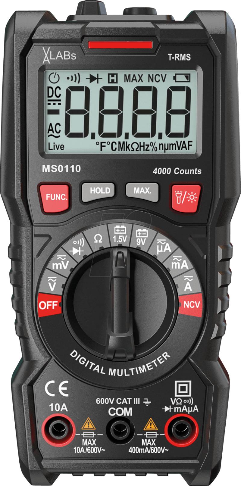 VAL MS0110 - TrueRMS Digital-Multimeter, 4.000 Counts, 600 V, 10 A, NCV von VA-LABS