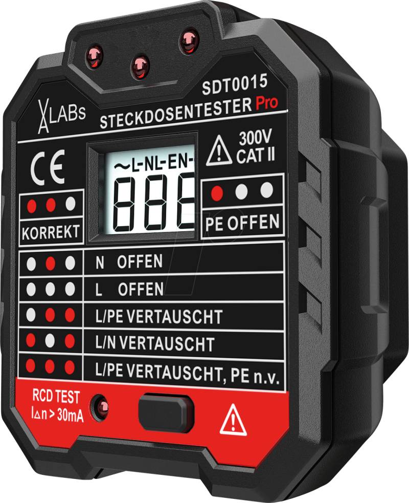VAL SDT0015 - Steckdosentester mit RCD-Prüfung und LCD von VA-LABS