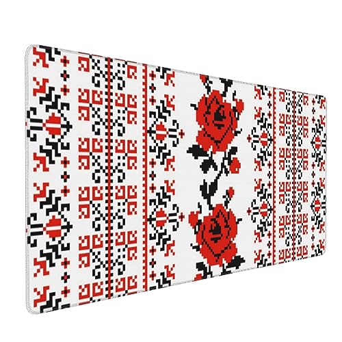 Großes Gaming-Mauspad mit genähten Kanten, erweitertes Schreibtisch-Mauspad, rutschfeste Schreibtischunterlage, ukrainischer Stickstil, Rosendruck, großes Mauspad, Schreibtischunterlage, 90,2 x 40,6 Großes Gaming-Mauspad mit genähten Kanten, erweitertes Schreibtisch-Mauspad, rutschfeste Schreibtischunterlage, ukrainischer Stickstil, Rosendruck, großes Mauspad, Schreibtischunterlage, 90,2 x 40,6 von VACSAX