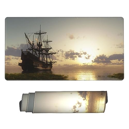 VACSAX Gaming Mauspad 75 x 40 cm Schiff im See Sonnenuntergang Druck Erweitertes Großes Mauspad Große Schreibtischunterlage Computertastatur Mauspad von VACSAX