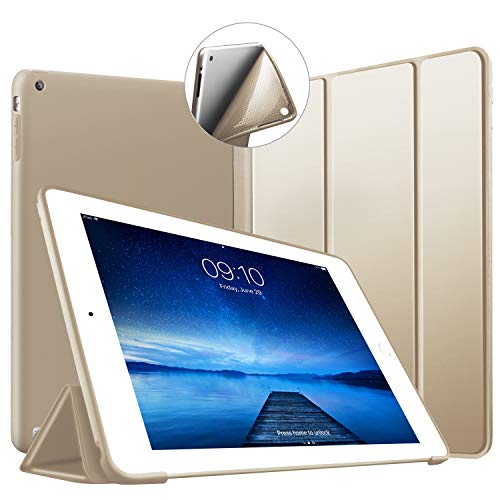 VAGHVEO Hülle für iPad 2/3 / 4 Dünne Leichtgewicht Ständer Schutzhülle [Auto Schlafen/Wecken] mit Flexibel Weicher TPU Rückseite Cover Leder Hüllen für Apple iPad 2 / iPad 3 / iPad 4 Retina, Gold von VAGHVEO