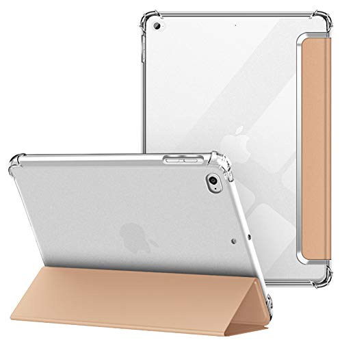 VAGHVEO Hülle für iPad 2018 2017 9,7 Zoll/iPad Air 1 2, Flexibel Weiche Transparente TPU-Schutzhülle Stoßfeste Rückseite Cover Ständer Klare Leder iPad Hüllen für Apple iPad 6. / 5. Generation, Gold von VAGHVEO