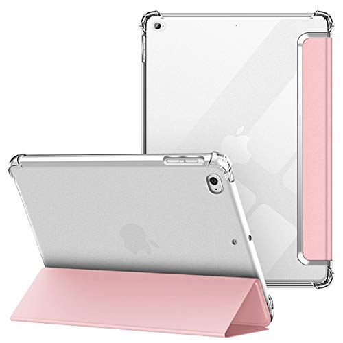 VAGHVEO Hülle für iPad 2018 2017 9,7 Zoll/iPad Air 1 2, Flexibel Weiche Transparente TPU-Schutzhülle Stoßfeste Rückseite Cover Ständer Klare Leder iPad Hüllen für Apple iPad 6. / 5. Generation, Pink von VAGHVEO