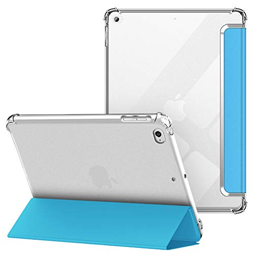 VAGHVEO Hülle für iPad 2018 2017 9,7 Zoll/iPad Air 1 2, Flexibel Weiche Transparente TPU-Schutzhülle Stoßfeste Rückseite Cover Ständer Klare Leder iPad Hüllen für Apple iPad 6. / 5. Generation, Blau von VAGHVEO