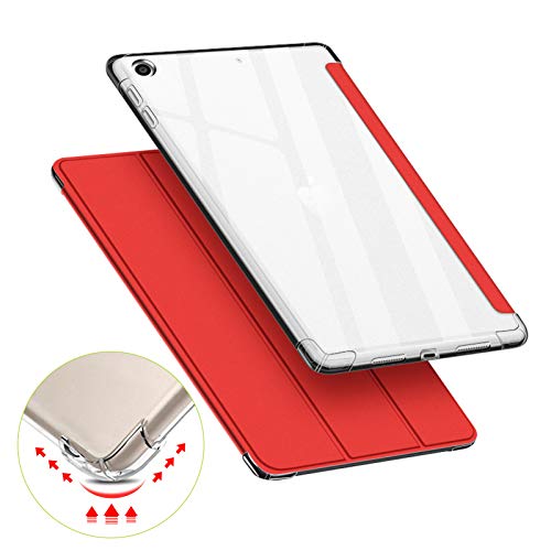 VAGHVEO Hülle für iPad 9. / 8. / 7. Generation, iPad 10,2 2021/2020/2019 Flexibel Weiche Transparente TPU-Schutzhülle Stoßfeste Rückseite Cover, Dreifach Faltbarer Ständer Klare iPad Hüllen, Rot von VAGHVEO