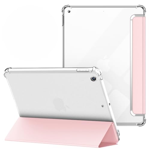 VAGHVEO Hülle für iPad 9. / 8. / 7. Generation, iPad 10,2 2021/2020/2019 Flexibel Weiche Transparente TPU-Schutzhülle Stoßfeste Rückseite Cover, Dreifach Faltbarer Ständer Klare iPad Hüllen, Pink von VAGHVEO
