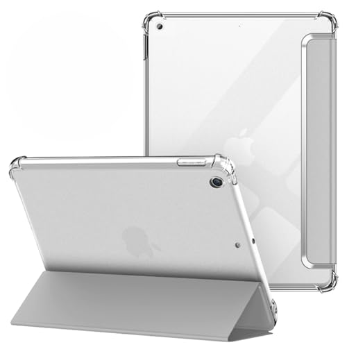 VAGHVEO Hülle für iPad 9. /8. /7. Generation, iPad 10,2 2021/2020/2019 Flexibel Weiche Transparente TPU-Schutzhülle Stoßfeste Rückseite Cover, Dreifach Faltbarer Ständer Klare iPad Hüllen, Grau von VAGHVEO