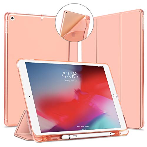 VAGHVEO Hülle für iPad 9. Generation 10.2 2021/8. Gen. 2020/7. 10,2 Zoll 2019 mit Stifthalter, Flexible Schutz Schlanke Smart-Hüllen mit Mattierte Transparenter Weiche TPU-Rückseite Abdeckung, Pink von VAGHVEO