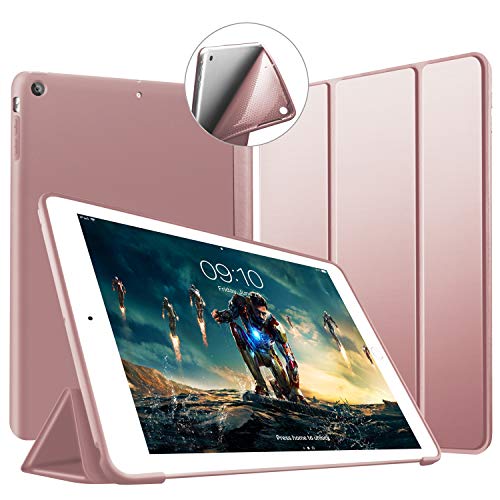 VAGHVEO Hülle für iPad Air 1 9,7 Zoll 2013 Dünne Ständer Smart Schutzhülle [Auto Schlafen/Wecken] mit Flexibel Weicher TPU Rückseite Cover Leder Hüllen für Apple iPad A1474/ A1475/ A1476, Rosé Gold von VAGHVEO