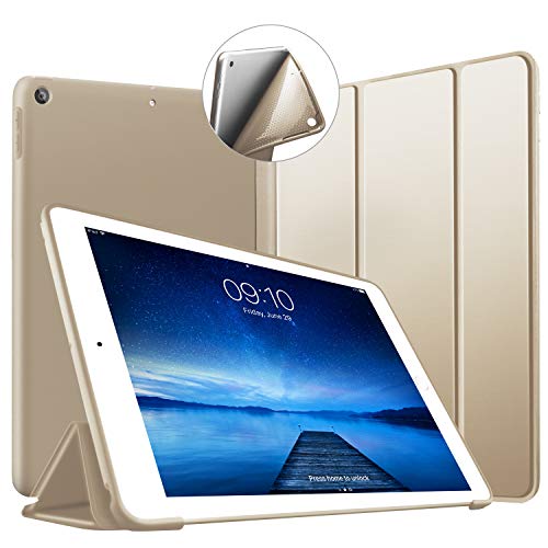 VAGHVEO Hülle für iPad Air 1 9,7 Zoll 2013 Leichtgewicht Ständer Smart Schutzhülle [Auto Schlafen/Wecken] mit Flexibel Weicher TPU Rückseite Cover Leder Hüllen für Apple iPad A1474/ A1475/ A1476, Gold von VAGHVEO