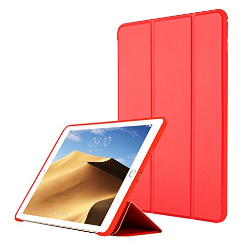 VAGHVEO Hülle für iPad Air 1 9,7 Zoll 2013 Leichtgewicht Ständer Smart Schutzhülle [Auto Schlafen/Wecken] mit Flexibel Weicher TPU Rückseite Cover Leder Hüllen für Apple iPad A1474/ A1475/ A1476, Rot von VAGHVEO