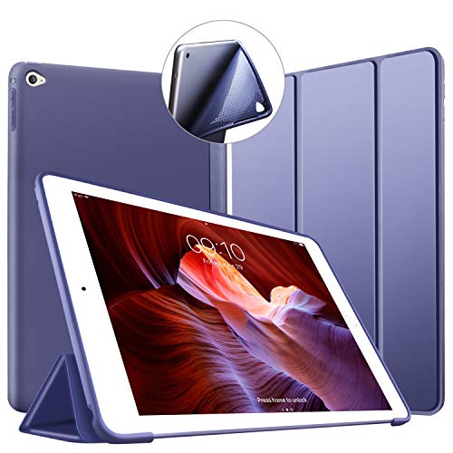 VAGHVEO Hülle für iPad Air 2 9,7 Zoll 2014 Dünne Leichtgewicht Ständer Schutzhülle [Auto Schlafen/Wecken] mit Flexibel Weicher TPU Rückseite Cover Leder Hüllen für Apple iPad A1566/ A1567, Marine Blau von VAGHVEO