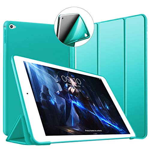 VAGHVEO Hülle für iPad Air 2 9,7 Zoll 2014 Dünne Leichtgewicht Ständer Schutzhülle [Auto Schlafen/Wecken] mit Flexibel Weicher TPU Rückseite Cover Leder Hüllen für Apple iPad A1566 / A1567, Minze Grün von VAGHVEO