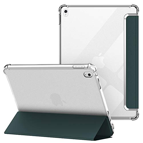 VAGHVEO Hülle für iPad Air 2019 3. Generation/Pro 10,5 Zoll 2017, Flexibel Weiche Transparente TPU-Schutzhülle Stoßfeste Rückseite Cover, Dreifach Faltbarer Ständer Klare Leder Hüllen, Dunkel Grün von VAGHVEO