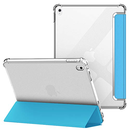 VAGHVEO Hülle für iPad Air 2019 3. Generation/iPad Pro 10,5 Zoll 2017, Flexibel Weiche Transparente TPU-Schutzhülle Stoßfeste Rückseite Cover, Dreifach Faltbarer Ständer Klare Leder iPad Hüllen, Blau von VAGHVEO