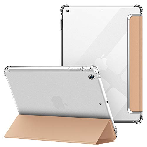 VAGHVEO Hülle für iPad Mini 1/2 / 3 7,9 Zoll, Flexibel Weiche Transparente TPU-Schutzhülle Stoßfeste Rückseite Cover, Dreifach Faltbarer Ständer Klare Hüllen Leder für Apple iPad Mini1 2 3, Gold von VAGHVEO