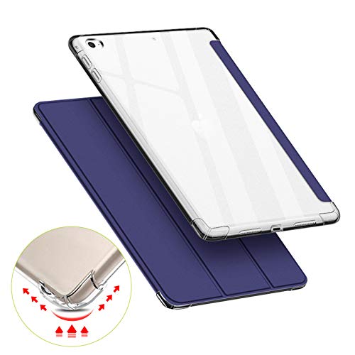 VAGHVEO Hülle für iPad Mini 4/5 7,9 Zoll, Flexibel Weiche Transparente TPU-Schutzhülle Stoßfeste Rückseite Cover, Dreifach Faltbarer Ständer Klare Hüllen Leder für Apple iPad Mini 4 5, Marine Blau von VAGHVEO