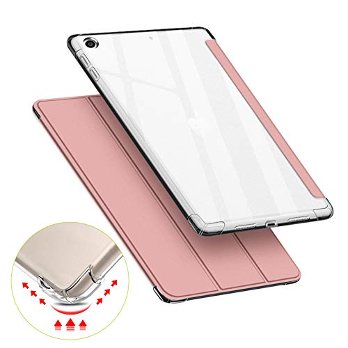 VAGHVEO Hülle für iPad Mini 4/5 7,9 Zoll, Flexibel Weiche Transparente TPU-Schutzhülle Stoßfeste Rückseite Cover, Dreifach Faltbarer Ständer Klare iPad Hüllen Leder für Apple iPad Mini 4 5, Rosé Gold von VAGHVEO