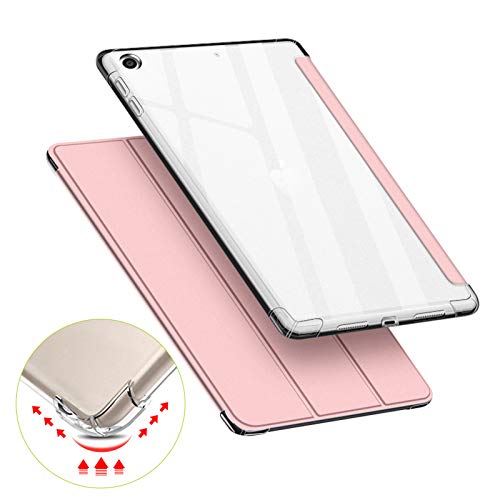 VAGHVEO Hülle für iPad Mini 4/5 7,9 Zoll, Flexibel Weiche Transparente TPU-Schutzhülle Stoßfeste Rückseite Cover, Dreifach Faltbarer Ständer Klare iPad Hüllen Leder für Apple iPad Mini 4 5, Pink von VAGHVEO