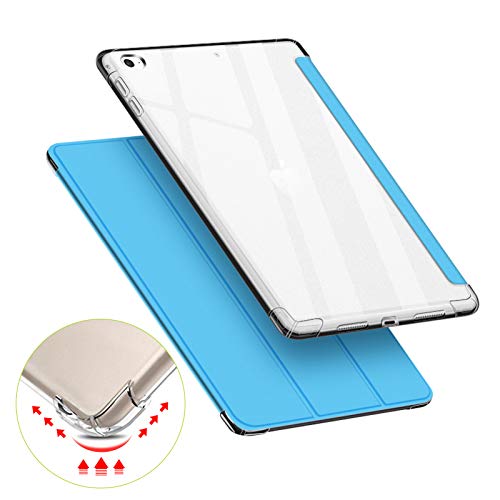 VAGHVEO Hülle für iPad Mini 4/5 7,9 Zoll, Flexibel Weiche Transparente TPU-Schutzhülle Stoßfeste Rückseite Cover, Dreifach Faltbarer Ständer Klare iPad Hüllen Leder für Apple iPad Mini 4 5, Blau von VAGHVEO