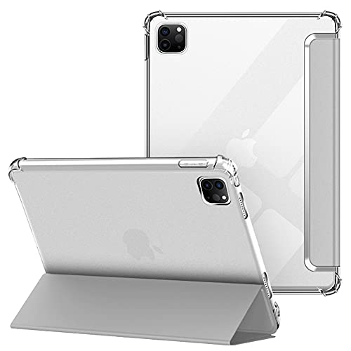 VAGHVEO Hülle für iPad Pro 11 2022 4. Generation/iPad Pro 11 Zoll 2021 3. Gen / 2020 2. Gen Flexibel Weiche Transparente Klare TPU Schutzhülle Rückseite Cover, Dreifach Faltbarer iPad Hüllen, Grau von VAGHVEO