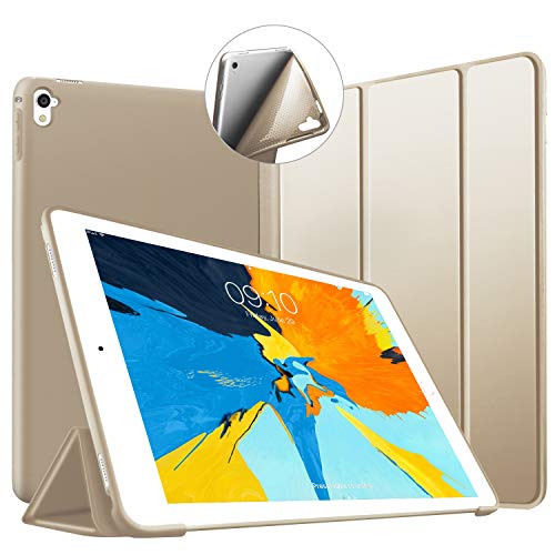 VAGHVEO Hülle für iPad Pro 9,7 Zoll 2016 Leichtgewicht Ständer Schutzhülle [Auto Schlafen/Wecken] mit Flexibel Weicher TPU Rückseite Cover Leder Hüllen für Apple iPad Pro 9.7 A1673/ A1674/ A1675, Gold von VAGHVEO