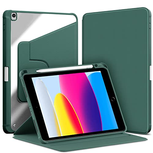 VAGHVEO Rotierende Hülle für iPad 10,2 Zoll (9./8./7. Generation) mit Stifthalter, iPad Air 3 10,5 2019 und iPad Pro 10.5 360 Grad Drehbarer Schutzhülle Transparenter Rückseite Abdeckung, Dunkel Grün von VAGHVEO