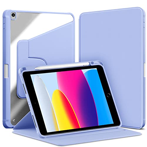 VAGHVEO Rotierende Hülle für iPad 10,2 Zoll (9./8./7. Generation) mit Stifthalter, iPad Air 3 10,5 2019 und iPad Pro 10.5 360 Grad Drehbarer Schutzhülle Transparenter Rückseite Abdeckung, Grau Violett von VAGHVEO
