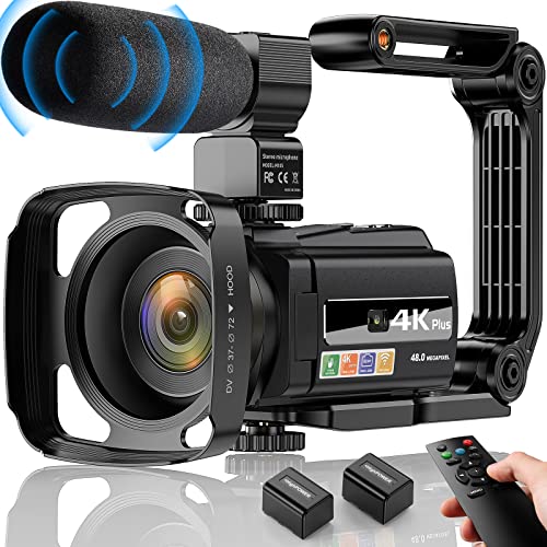 4K VideoKamera Camcorder UHD 48MP WiFi IR Nachtsicht Vlogging Kamera, 16X DigitalZoom 3 Zoll 270° drehbarer Touchscreen YouTube Kamera mit Mikrofon, Fernbedienung, Handstabilisator, Gegenlichtblende von VAHOIALD