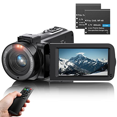 VAHOIALD Videokamera Camcorder FHD 1080P 36MP 30FPS Vlogging Kamera für YouTube 3.0'' Drehbarer IPS Bildschirm 16X Digitalzoom IR Nachtsicht Digitalkamera mit Fernbedienung und 2 Batterien… von VAHOIALD