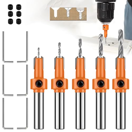 Holzbohrer, 10 Stück Senkbohrer Holz Set, 8mm Senker Bohrer, Vorbohrer mit Senker mit Tiefenanschlag und Sechskantschlüssel für Holzverarbeitung Holzbohrer, 10 Stück Senkbohrer Holz Set, 8mm Senker Bohrer, Vorbohrer mit Senker mit Tiefenanschlag und Sechskantschlüssel für Holzverarbeitung von VAIAV