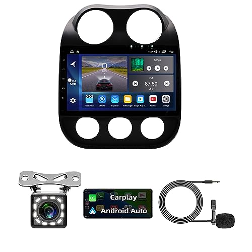 VAIGAI Android Auto 2 Din Radio Mit Navi 9 Zoll Touchscreen Für Jeep Compass 2009-2016 Android 11 Autoradio Bluetooth Plug-and-Play DAB + WiFi 4G Mirrorlink Carplay OBD USB (Color : 8Core 8+128G) von VAIGAI