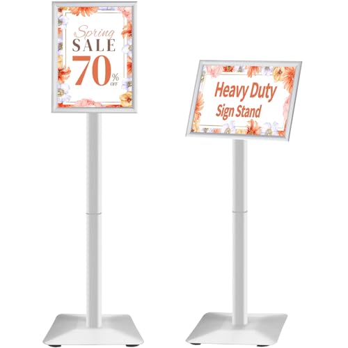 VAIIGO Heavy Duty Sign Holder Poster Stand, Adjustable Menu Display Stand Floor Standing Sign Holder with Cast Iron Base for Poster, Menu, Ads, Sales, Notice, Signage Display Stand (A4, Silver) von VAIIGO