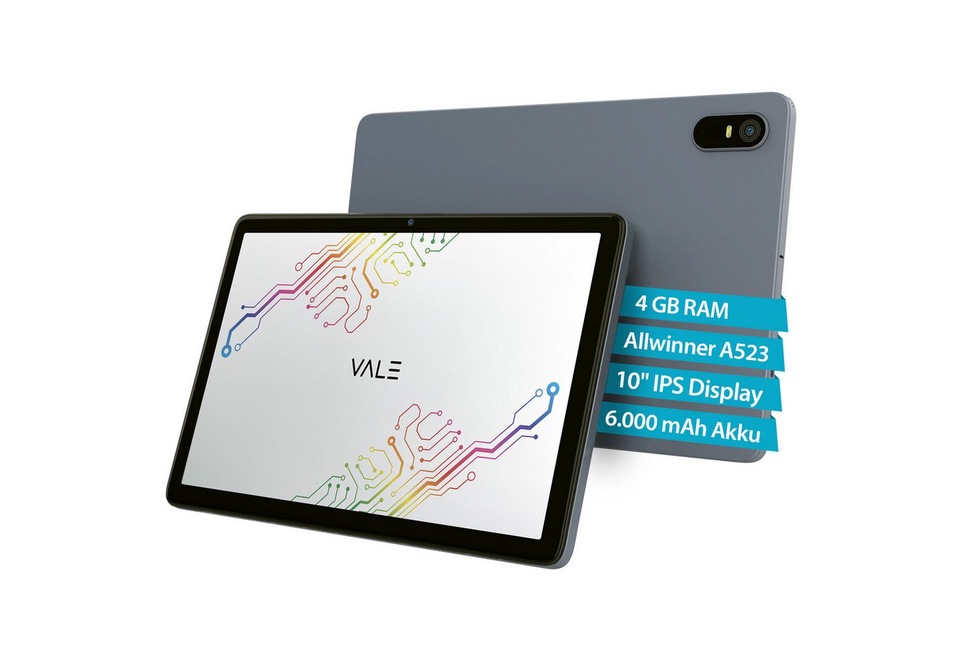 VALE Multimedia WiFi Tablet mit Android 14, 128GB, V10A Tablet (10", 128 GB, Android 14, 10" Display, 5MP Haupt- & 2MP Frontkamera, Business- & Schultablet) von VALE