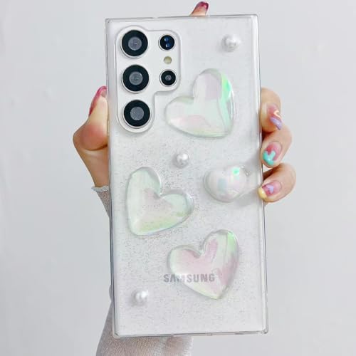 VALRION Kompatibel mit Samsung Galaxy S25 Ultra Bling Hülle Laserfarbe 3D Kristall Liebe Herz Perle Diamant Glitzer Klar Hülle Cute Girly Frauen Dünn Weich TPU Transparent Handyhülle VALRION Kompatibel mit Samsung Galaxy S25 Ultra Bling Hülle Laserfarbe 3D Kristall Liebe Herz Perle Diamant Glitzer Klar Hülle Cute Girly Frauen Dünn Weich TPU Transparent Handyhülle von VALRION